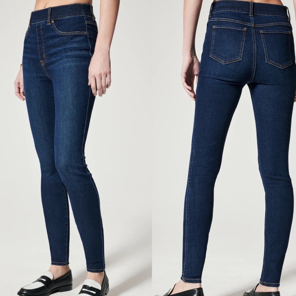 Spanx • XS Pull On‎ Denim Jegging Dark Wash Skinny Ankle Fit Capsule Wardrobe